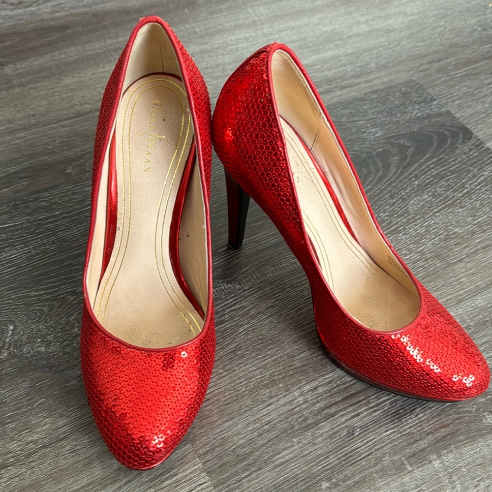 Cole Hahn Red Glitter Heels Size 8